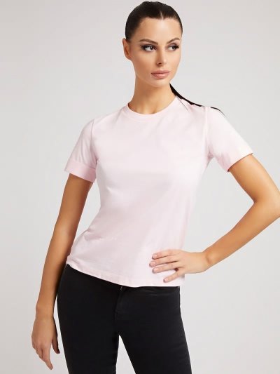 Női Guess Front Print Póló Rózsaszín | HU-185235