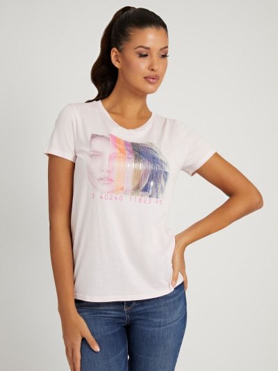 Női Guess Front Print Póló Rózsaszín | HU-540181
