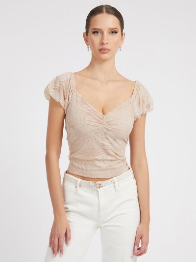 Női Guess Front Ruffle Felsők Bézs | HU-465027