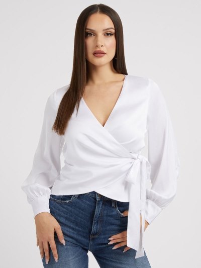 Női Guess Front Wrap Blúz Fehér | HU-499440