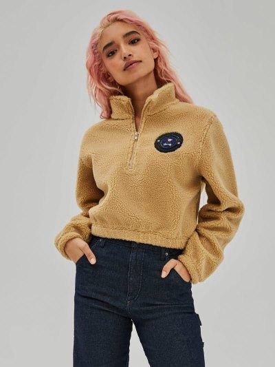 Női Guess Front-logo Crop Pulóverek Bézs | HU-626719