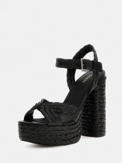 Női Guess Gabin Raffia Szandál Fekete | HU-803565