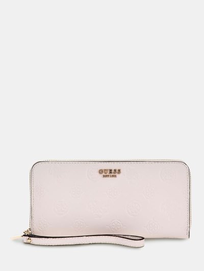 Női Guess Galeria Embossed Logo Maxi Pénztárca Krém | HU-100856