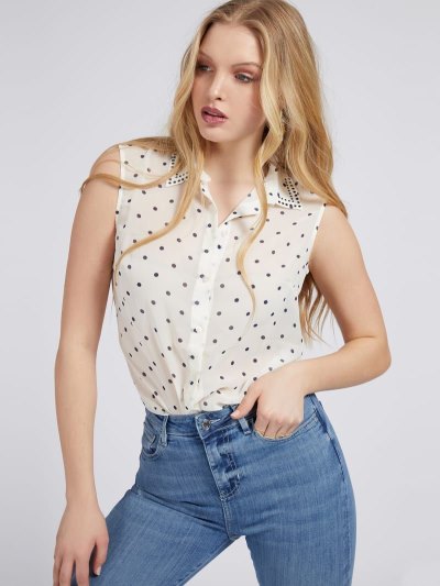 Női Guess Georgette All Over Print Ingek Fehér | HU-013387