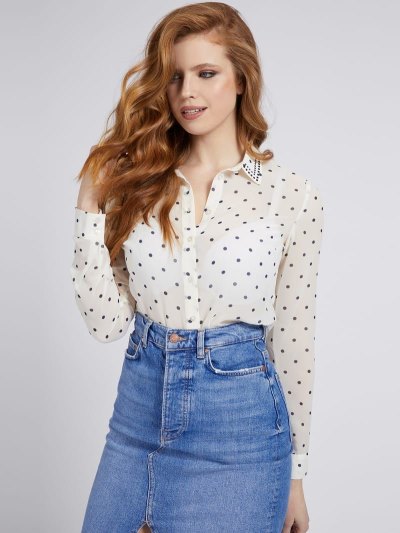 Női Guess Georgette All Over Print Ingek Fehér | HU-784137