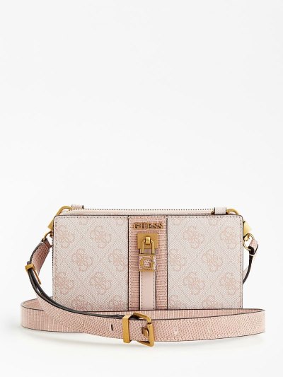Női Guess Ginevra 4g Logo Mini Crossbody Táska Krém | HU-151119