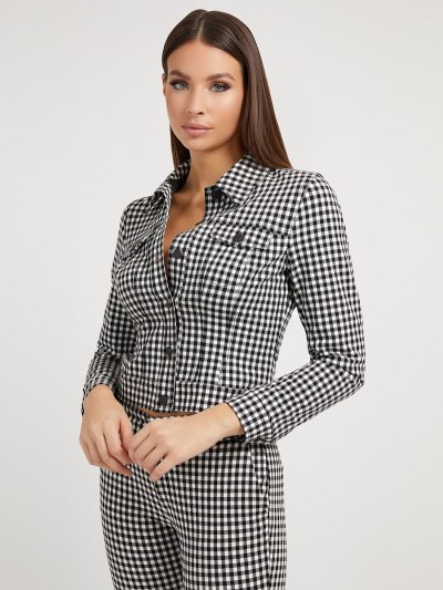Női Guess Gingham Check Kabát Fehér | HU-501442
