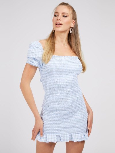 Női Guess Gingham Check Ruha Kék | HU-487505