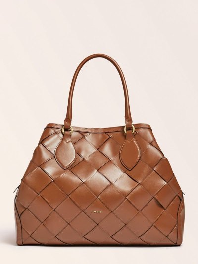 Női Guess Giorgia Large Luxe Real Bőr Kézitáska Barna | HU-145805