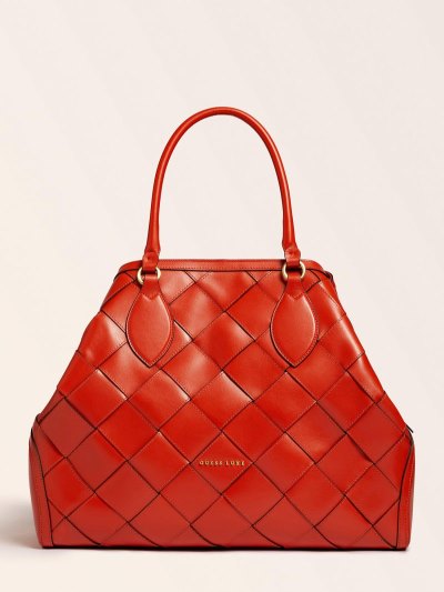 Női Guess Giorgia Large Luxe Real Bőr Kézitáska Narancssárga | HU-497181
