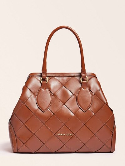 Női Guess Giorgia Luxe Real Bőr Kézitáska Barna | HU-089047