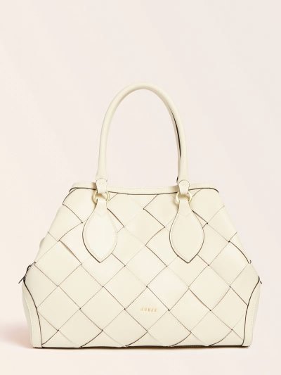 Női Guess Giorgia Luxe Real Bőr Kézitáska Fehér | HU-731924