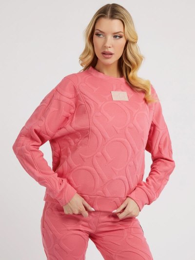 Női Guess Gj Logo Embossed Pulóverek Világos Piros | HU-397914
