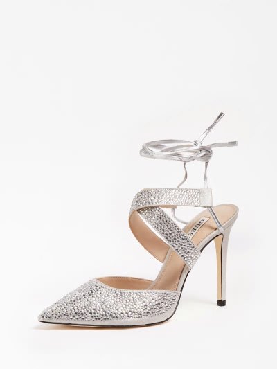 Női Guess Glowy Rhinestone Szandál Fehér | HU-544260