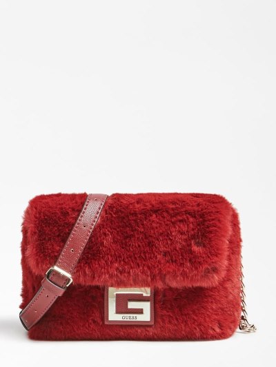 Női Guess Gwen Faux Fur Crossbody Táska Piros | D2TX9FMX
