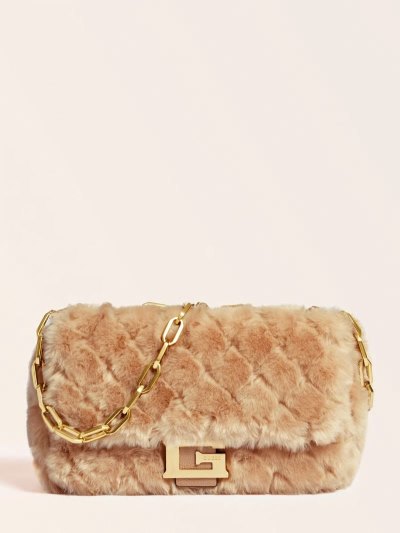 Női Guess Helma Faux Fur Crossbody Táska Szürke | HU-049480