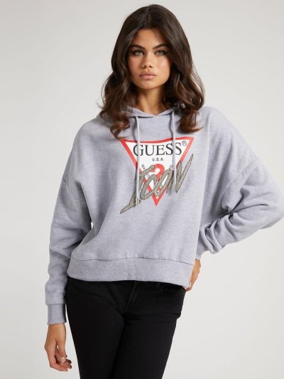 Női Guess Icon Logo Hoodie Pulóverek Szürke | HU-834784