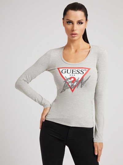 Női Guess Icon Logo Póló Szürke | HU-098832