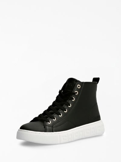 Női Guess Invyte Bőr Blend High Top Sneakers Fekete | HU-263157