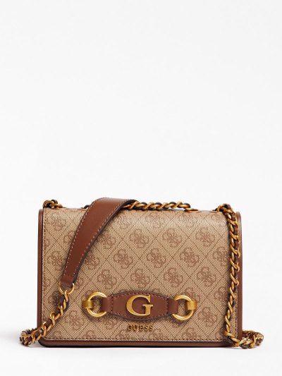 Női Guess Izzy 4g Logo Mini Crossbody Táska Barna | HU-746841