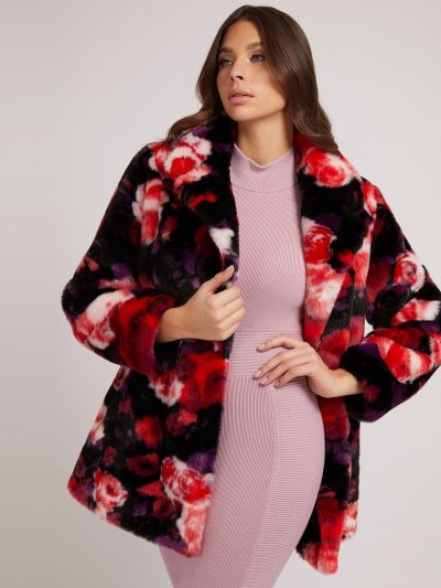 Női Guess Jacquard Faux Fur Kabátok Floral Fantasy | HU-932338
