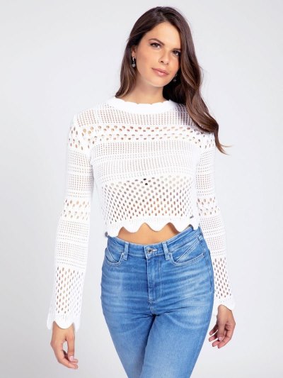 Női Guess Jaquard Pattern Pulóverek Fehér | HU-632007