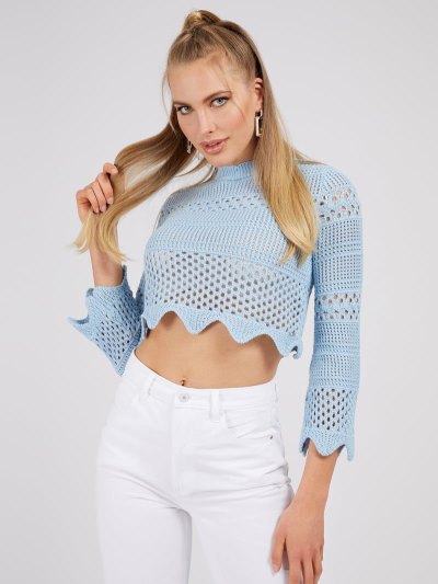 Női Guess Jaquard Pattern Pulóverek Kék | HU-770225
