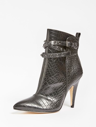 Női Guess Jessia Genuine Bőr Croc Bakancs Fekete | HU-914911