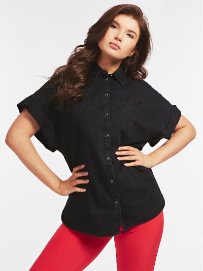 Női Guess Jewel Denim Shirts Fekete | HU-292541