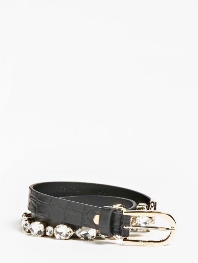 Női Guess Jewel Detail Belt Öv Fekete | HU-526793