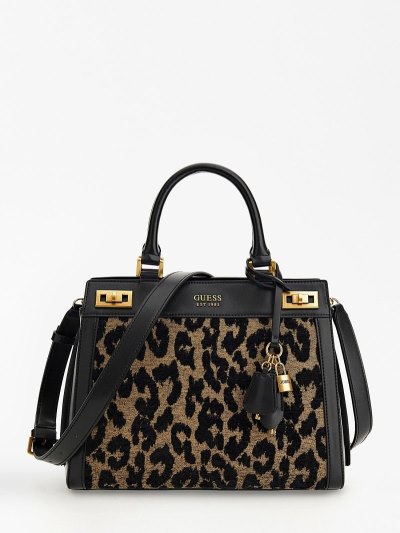 Női Guess Katey Animalier Kézitáska Fekete | HU-883414