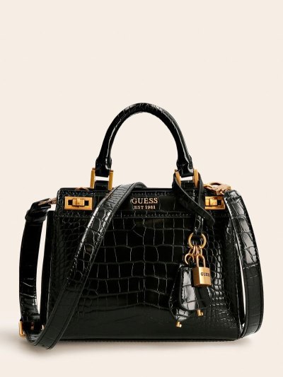 Női Guess Katey Croc Mini Kézitáska Fekete | HU-360941
