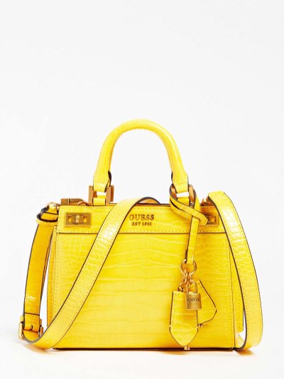 Női Guess Katey Croc Mini Kézitáska Sárga | HU-570972