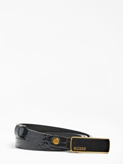 Női Guess Katey Croc Print Belt Öv Fekete | HU-202365