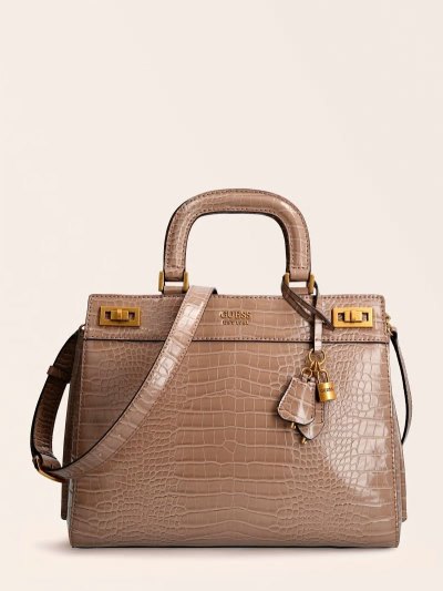 Női Guess Katey Croc Print Kézitáska Krém | HU-605574