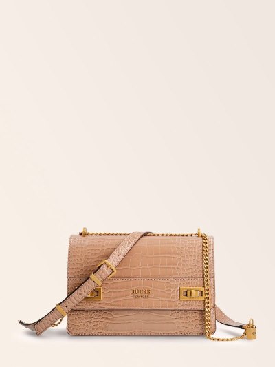 Női Guess Katey Croc Print Mini Crossbody Táska Krém | HU-592781