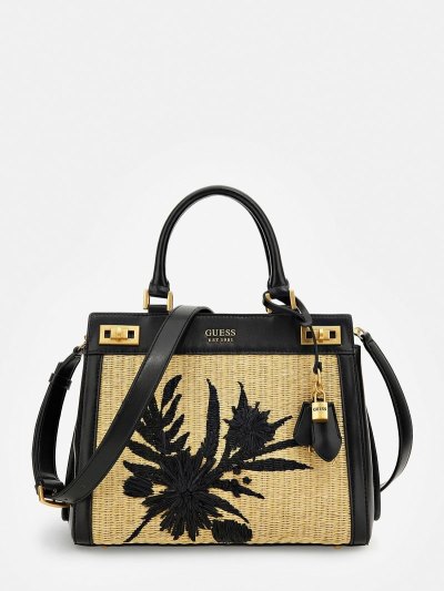 Női Guess Katey Embroidered Kézitáska Fekete | HU-053591