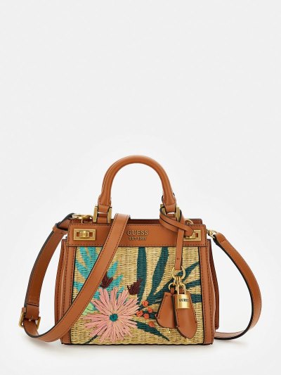 Női Guess Katey Embroidered Mini Kézitáska Barna | 2QIC7WGF