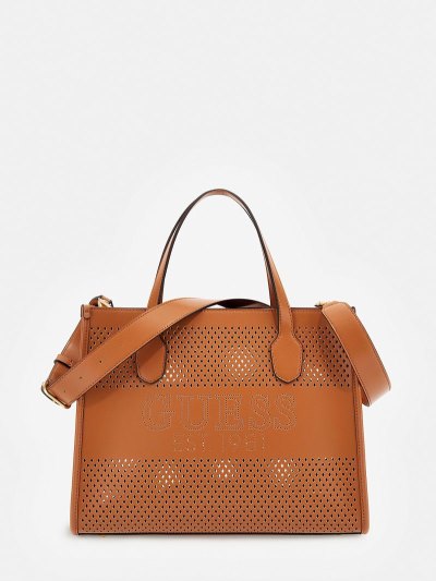 Női Guess Katey Perforated Kézitáska Barna | 2DZ5GPJW