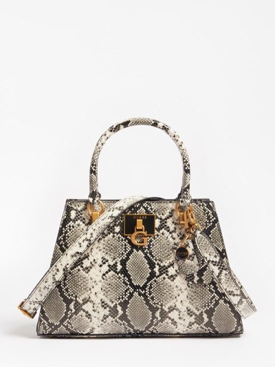 Női Guess Katey Python Print Kézitáska Fekete | LUJDL4UD