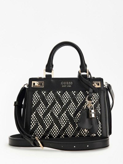Női Guess Katey Raffia Mini Kézitáska Fekete | HU-731379