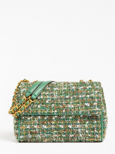 Női Guess Kimi Tweed Mini Crossbody Táska Zöld | HU-111860