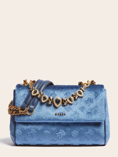 Női Guess Kimi Velvet Jewel Crossbody Táska Kék | HU-547848