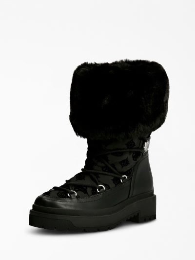 Női Guess Larya Faux Fur Bokacsizma Fekete | HU-722290