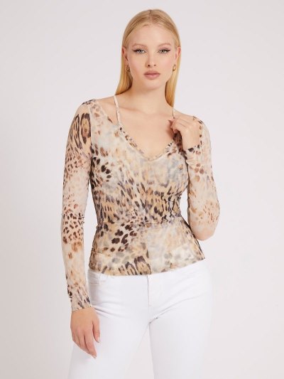 Női Guess Layered Felsők Barna | HU-621937