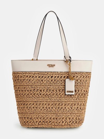 Női Guess Liguria Straw Bevásárló Táska Fehér | HU-171595