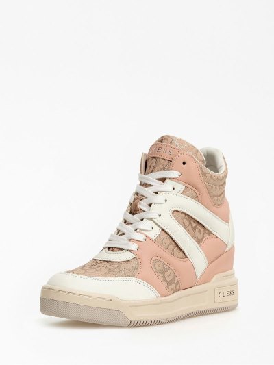 Női Guess Lisa Animalier High Top Sneakers Rózsaszín | HU-177647