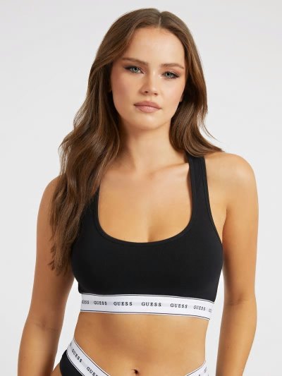 Női Guess Logo Band Bralette Fekete | HU-303996