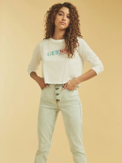 Női Guess Logo Crop Póló Fehér | HU-057200