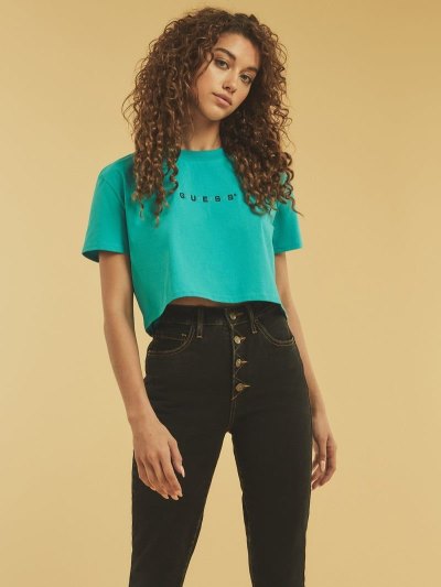 Női Guess Logo Crop Póló Világos Kék | HU-509716